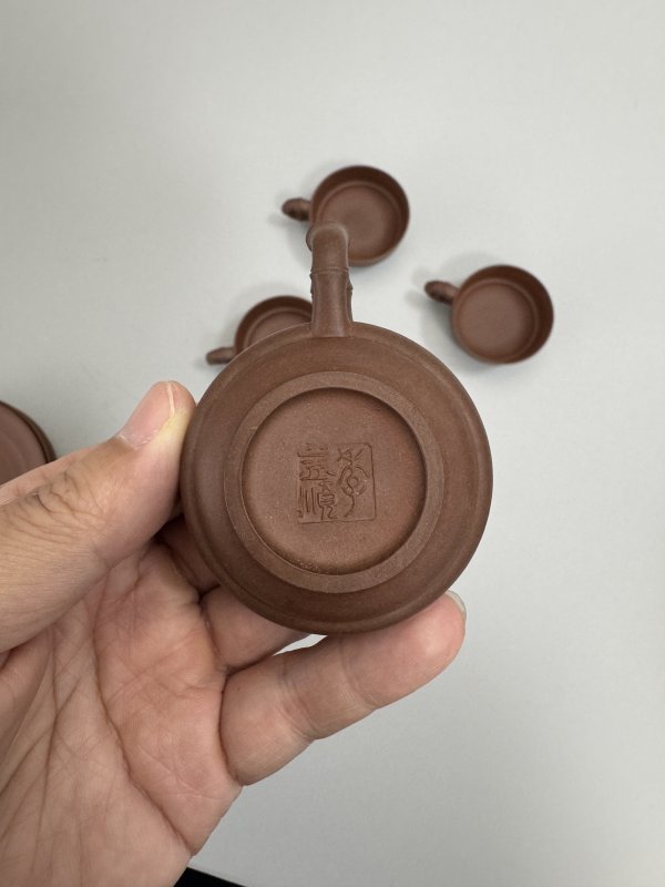 现代 季益顺紫泥上双线竹古壶九件套 - 图8