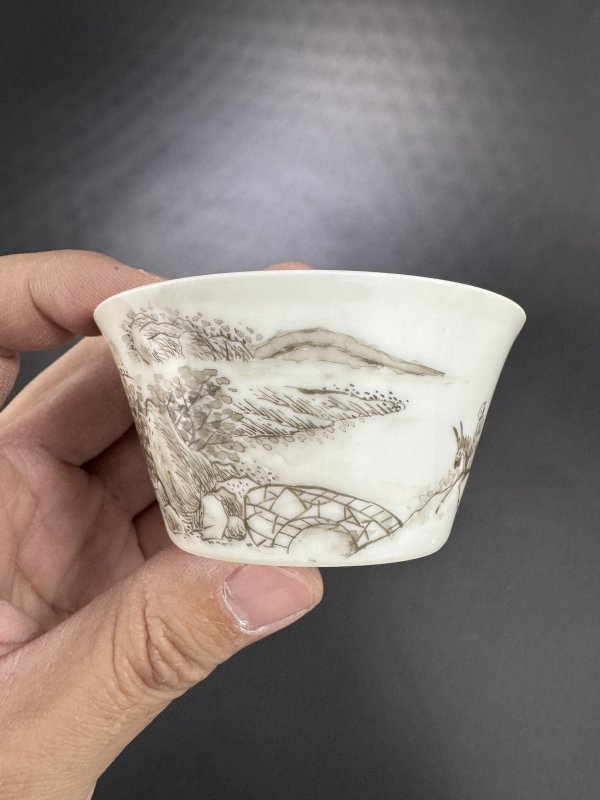 清雍正 墨彩通景高士山水图马蹄杯 - 图6