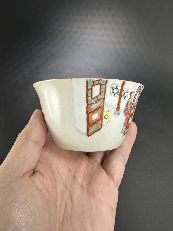 清道光 粉彩人物图杯 - 图7