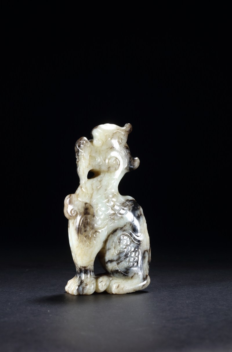 明 黑白玉雕坐龙 - 图6