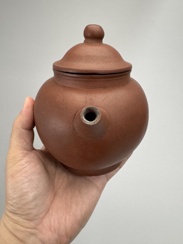 清 紫泥壶、竹香刻诗文锡制桃杯一组 - 图11