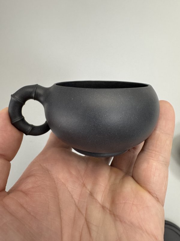 现代 季益顺紫泥竹节壶一套五件 - 图6
