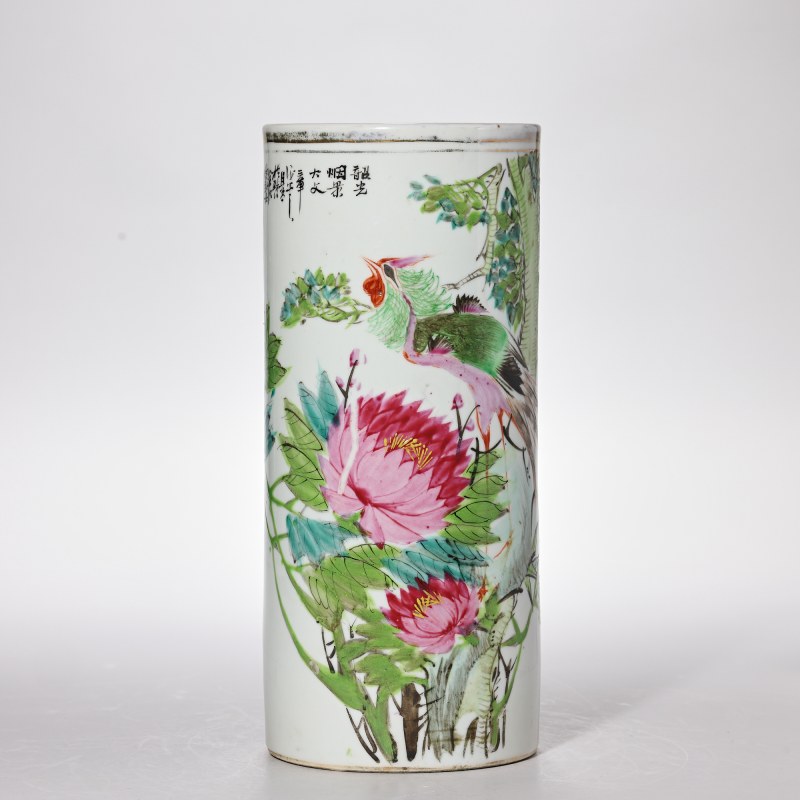 民国 粉彩描金花鸟纹帽筒