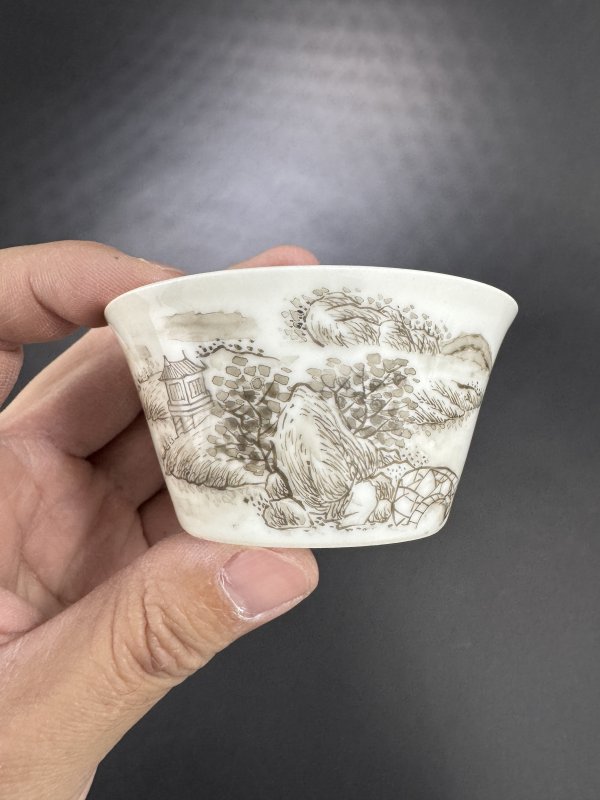 清雍正 墨彩通景高士山水图马蹄杯 - 图7