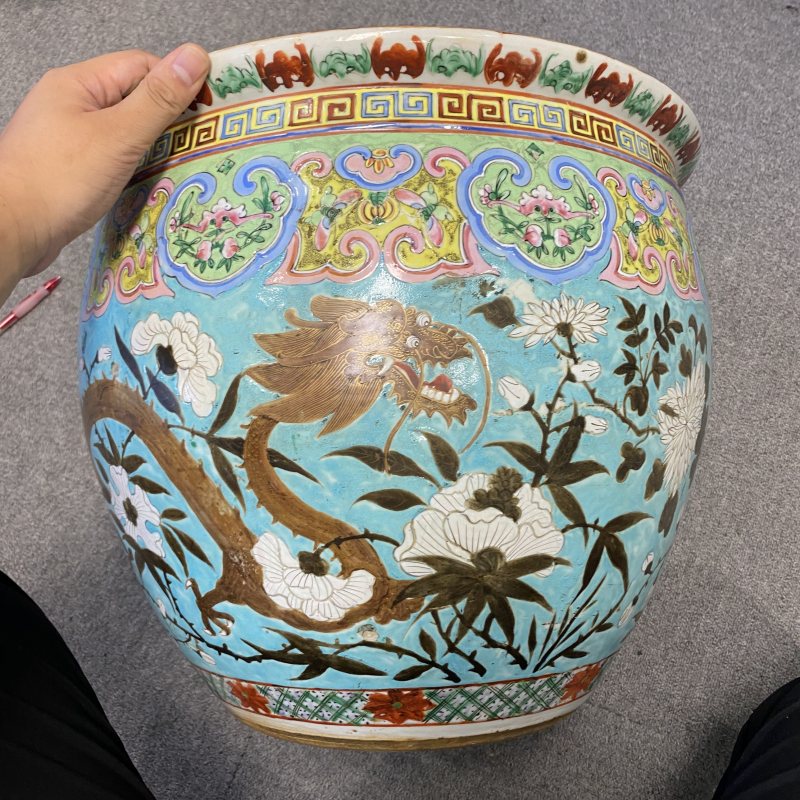 清晚期 松石绿地龙穿花纹缸 - 图9