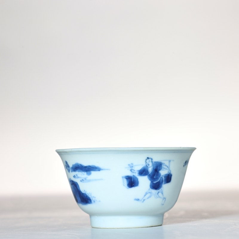 清康熙 青花山水人物纹杯 - 图2