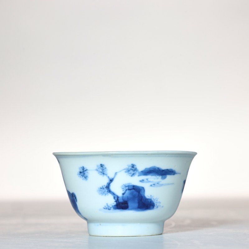 清康熙 青花山水人物纹杯 - 图3