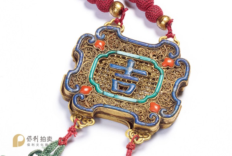 清中期 花丝镶嵌万事大吉纹一事三套金香囊 - 图4