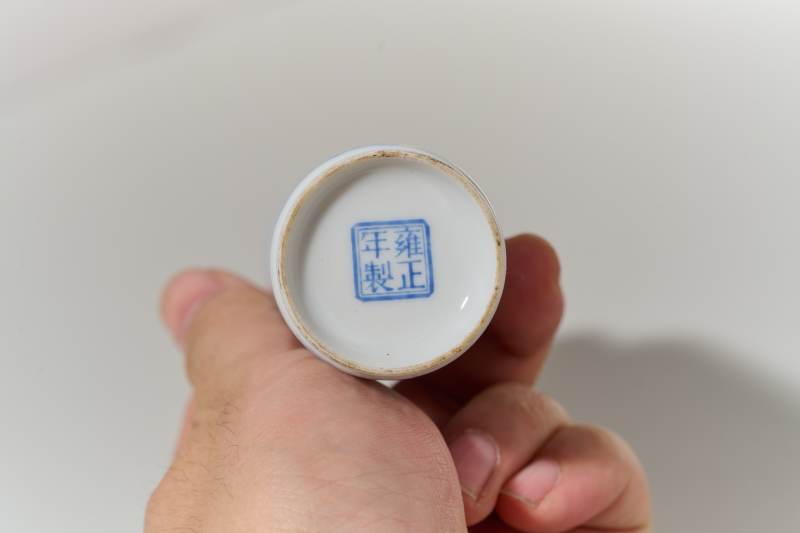 民国 蓝料彩山水诗文棒槌瓶（一对） - 图3