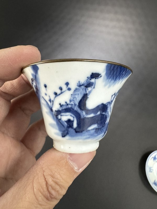 清光绪 若深珍藏款青花骏马图杯、碟三只 - 图4