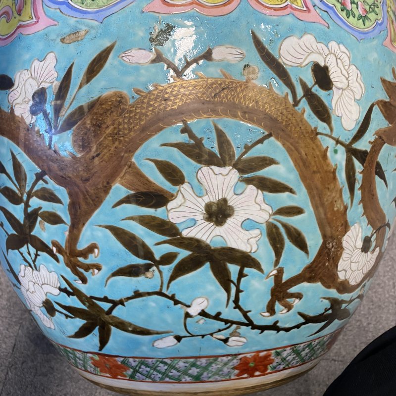 清晚期 松石绿地龙穿花纹缸 - 图11