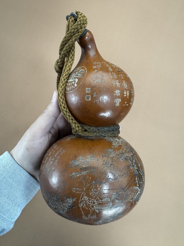 清 高翔款诗文高士观鹤图葫芦 - 图6