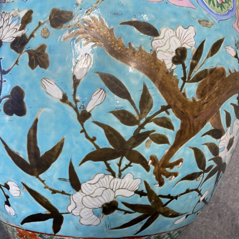 清晚期 松石绿地龙穿花纹缸 - 图12