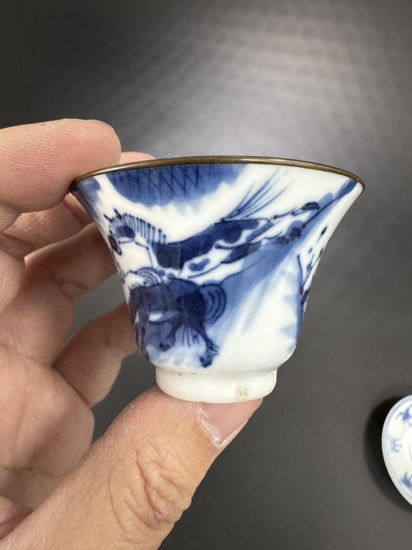 清光绪 若深珍藏款青花骏马图杯、碟三只 - 图5