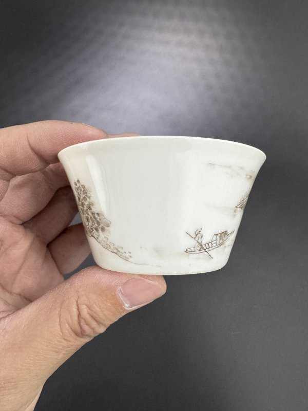 清雍正 墨彩通景高士山水图马蹄杯 - 图10
