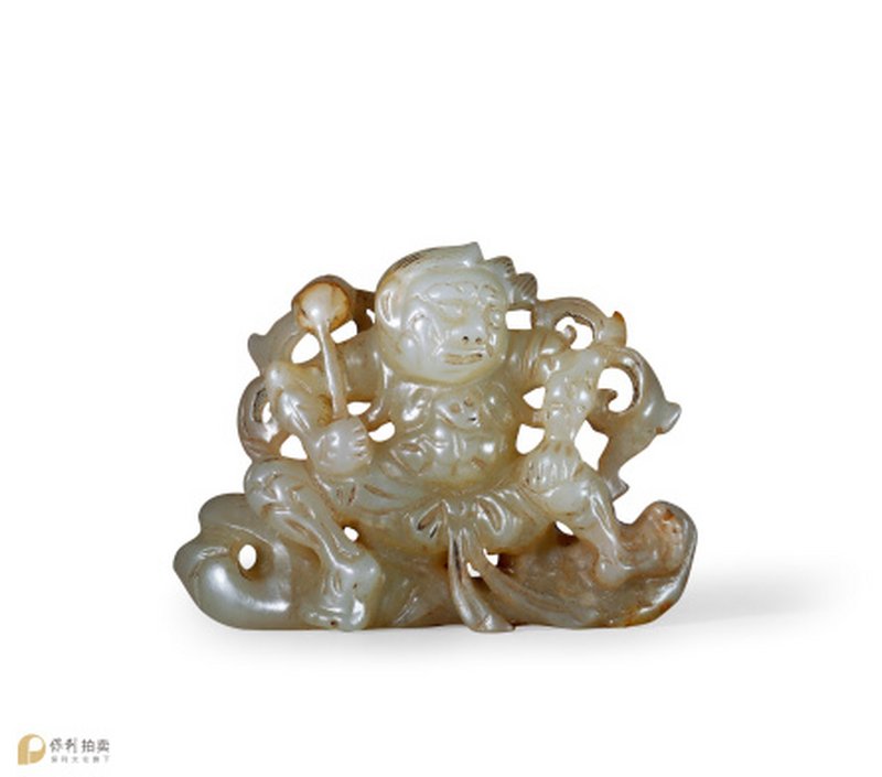 明 白玉雕护法力士