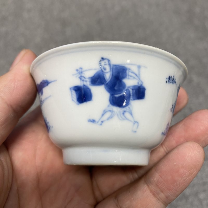 清康熙 青花山水人物纹杯 - 图6