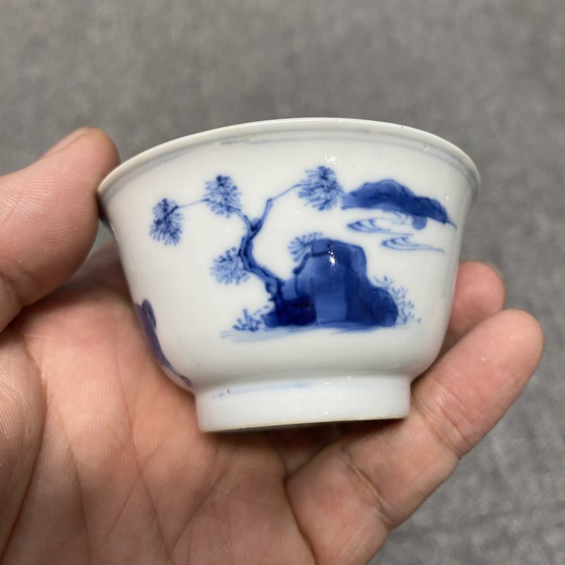 清康熙 青花山水人物纹杯 - 图7