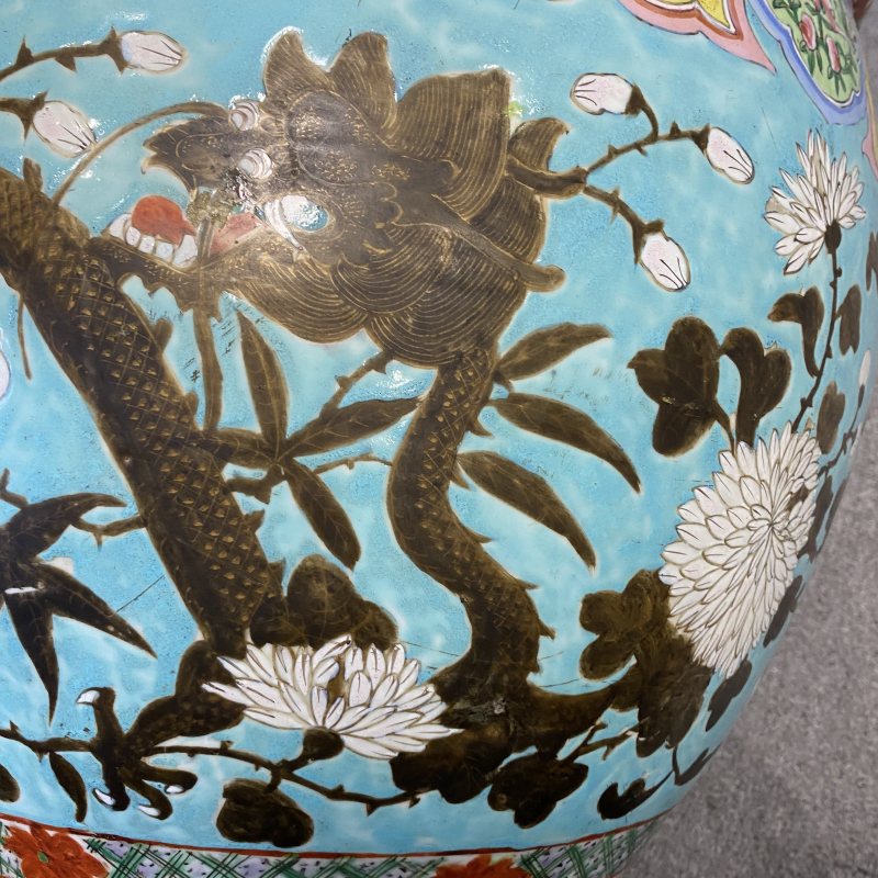 清晚期 松石绿地龙穿花纹缸 - 图14