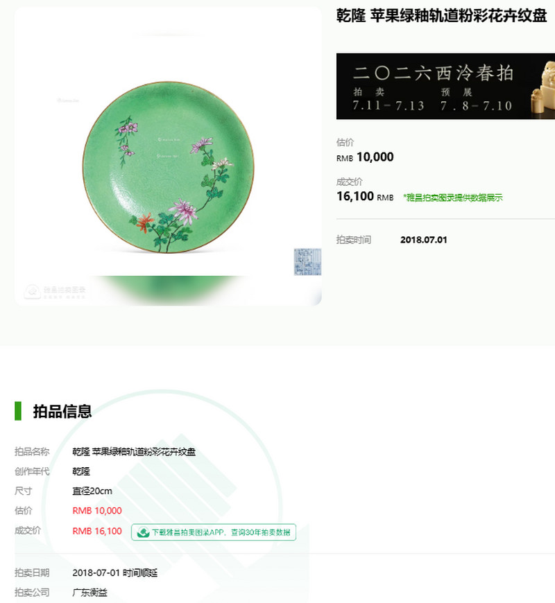 清乾隆 黄地轧道粉彩折枝花卉纹盘 - 图14