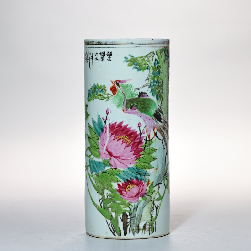 民国 粉彩描金花鸟纹帽筒 - 图7