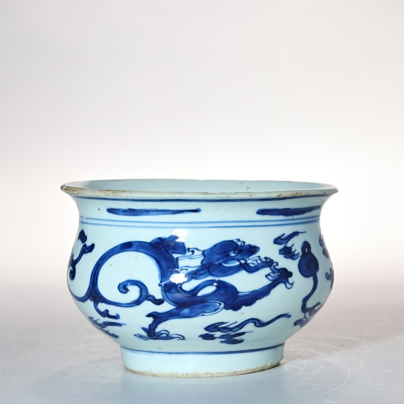 清康熙 青花双龙捧珠纹香炉 - 图4