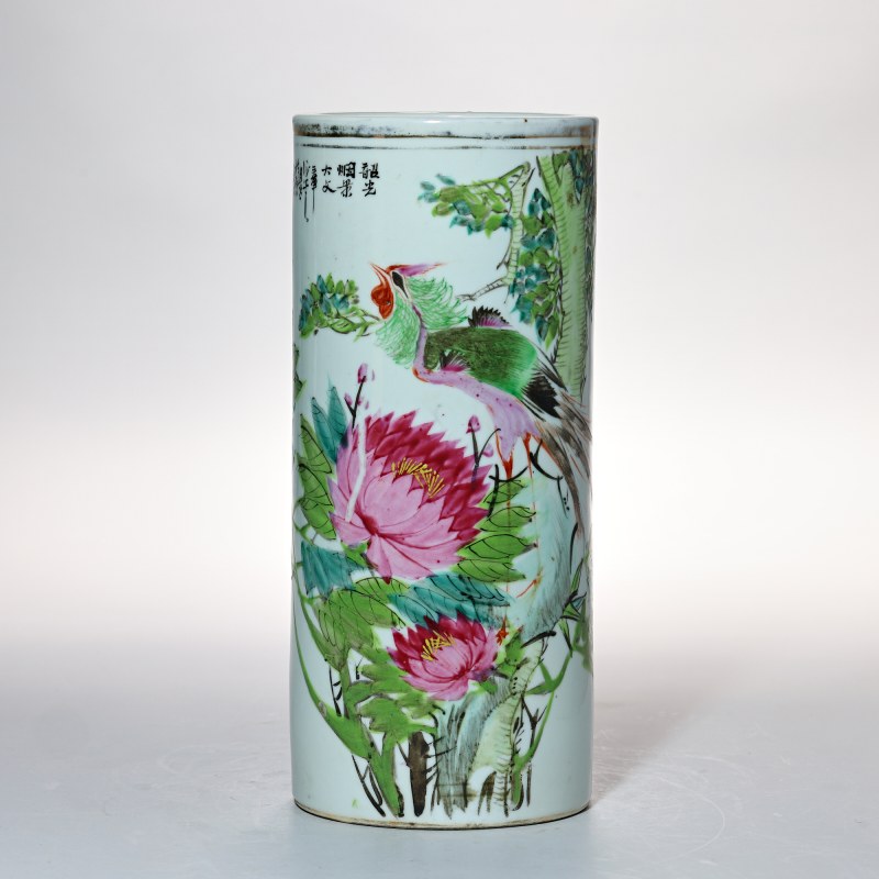 民国 粉彩描金花鸟纹帽筒 - 图8