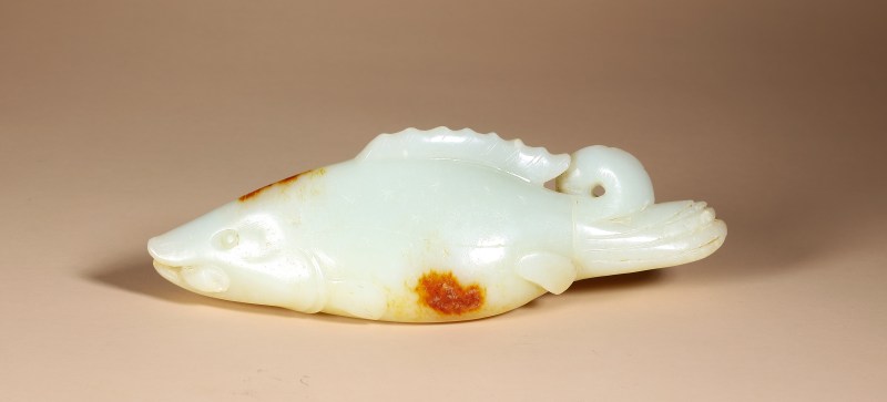 清 白玉留皮鳜鱼 - 图2