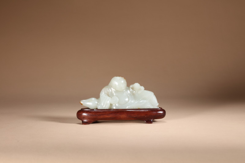 清 白玉留皮刘海戏金蟾 - 图3