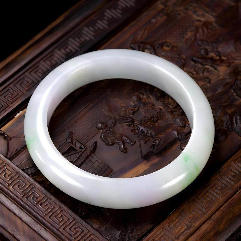 冰糯飘阳绿花翡翠平安镯57mm - 图1