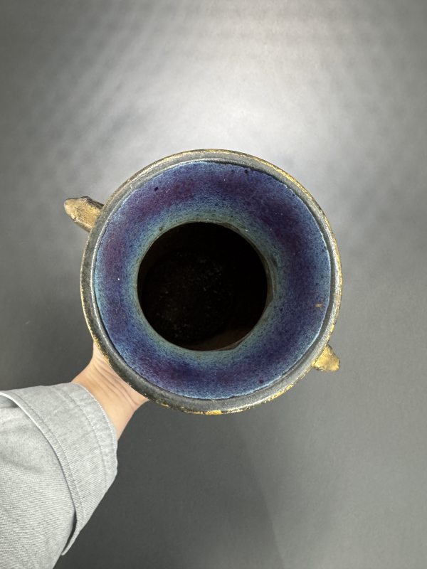 清 桃花洞釉描金仿古双兽耳尊 - 图8
