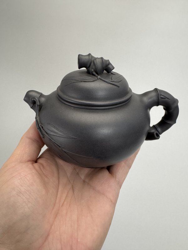 现代 季益顺紫泥竹节壶一套五件 - 图13