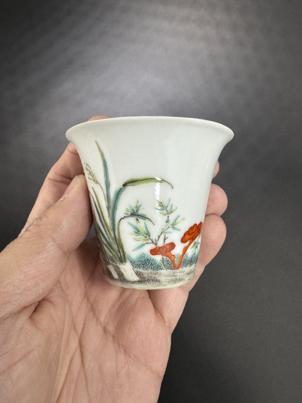 民国 粉彩灵仙祝寿图马蹄杯 - 图4