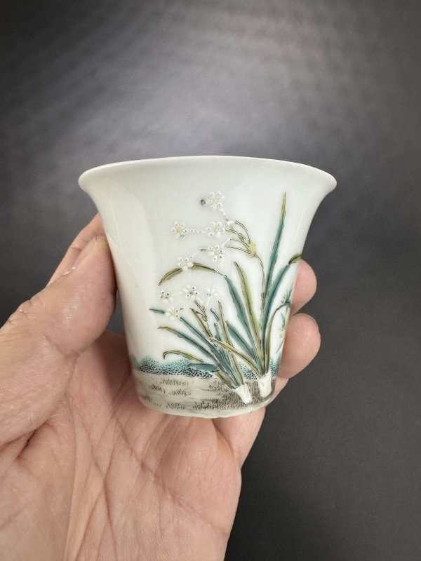 民国 粉彩灵仙祝寿图马蹄杯 - 图5