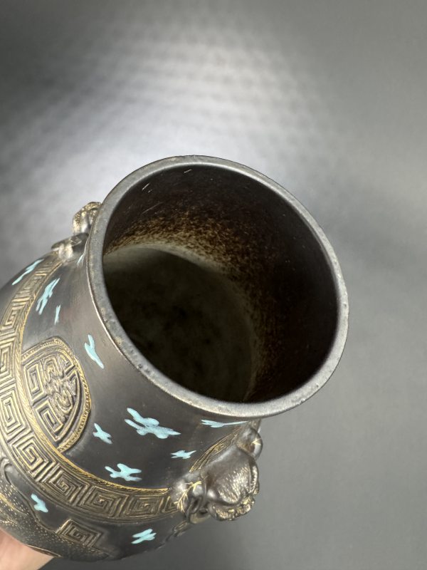 清晚期 仿古铜彩釉双狮耳饕餮纹尊 - 图8