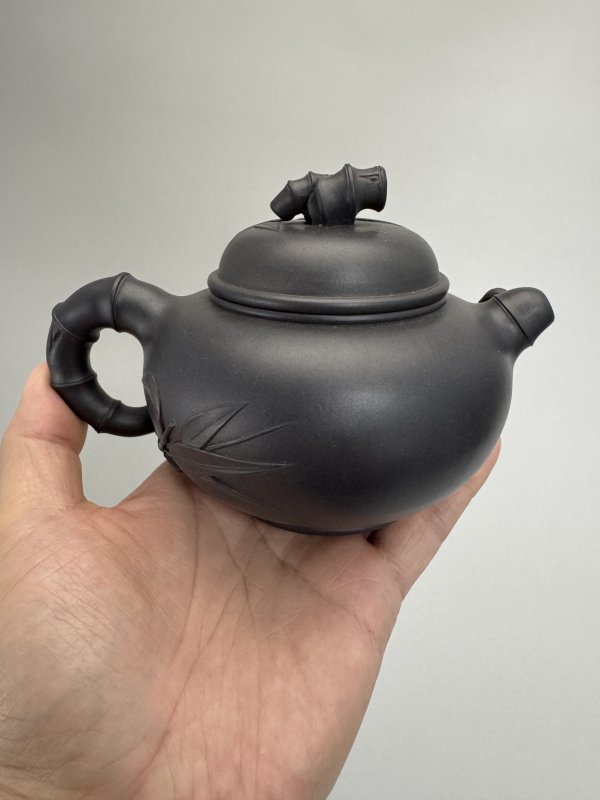现代 季益顺紫泥竹节壶一套五件 - 图15