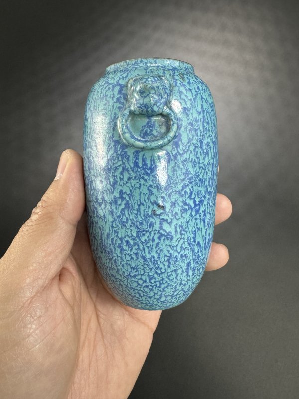 清乾隆 炉钧釉双兽耳衔环小尊 - 图7