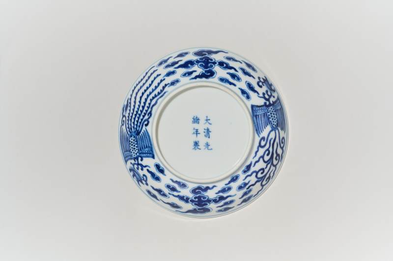 清光绪 青花双凤纹盘 - 图2