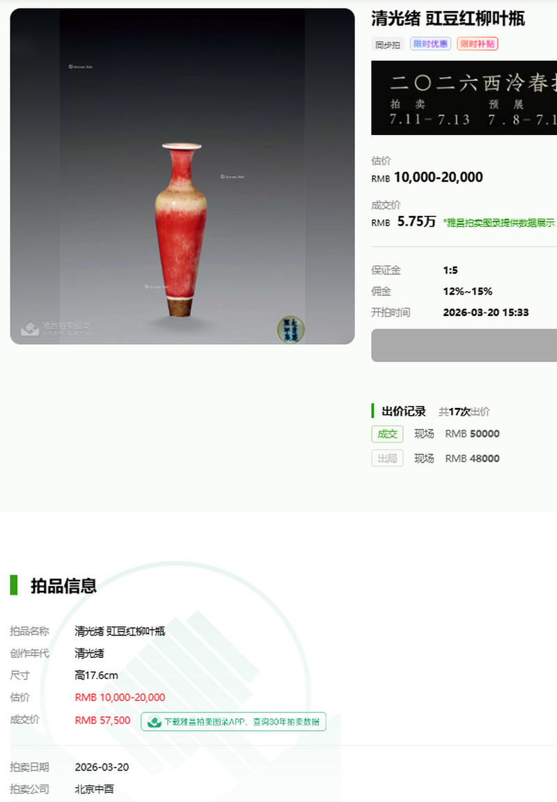 清 豇豆红釉柳叶瓶 - 图17