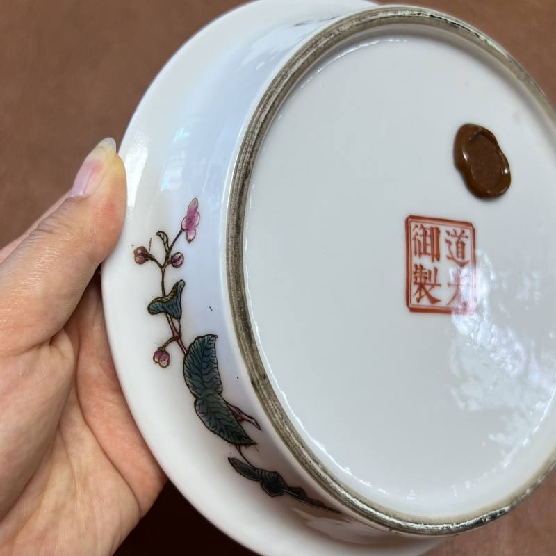 民国 “道光御制”款粉彩折枝花卉纹花盆一对 - 图21