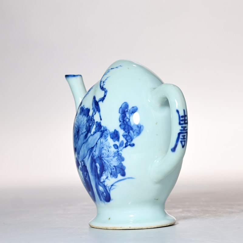 清晚期 青花花鸟纹倒流壶 - 图4