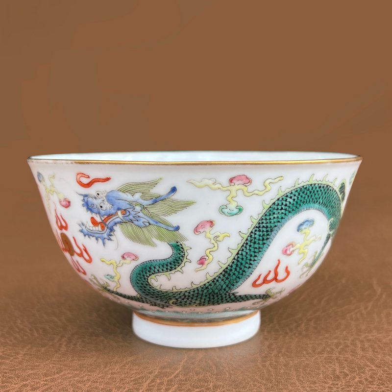 清光绪 粉彩云龙纹茶碗 - 图2