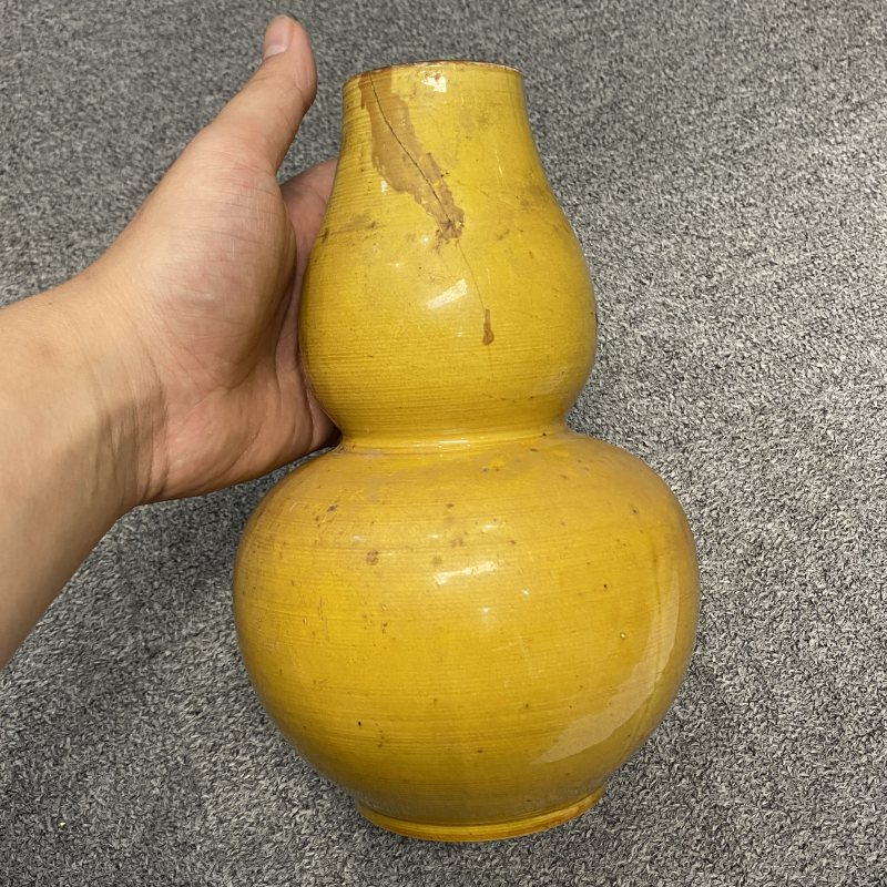 清晚期 黄釉葫芦瓶 - 图8