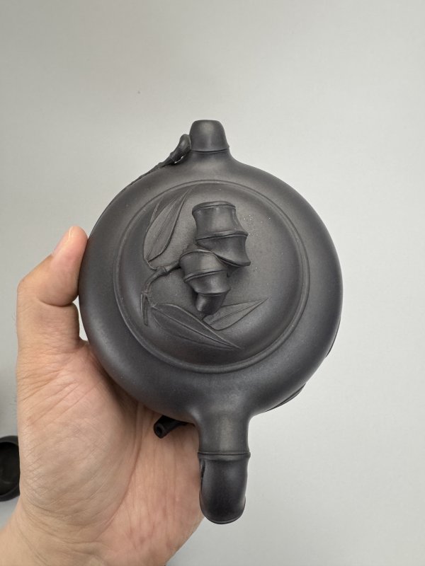 现代 季益顺紫泥竹节壶一套五件 - 图18