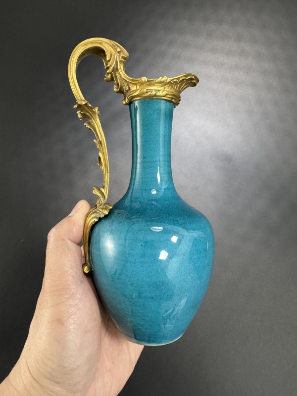 清康熙 孔雀蓝釉胆瓶 - 图5