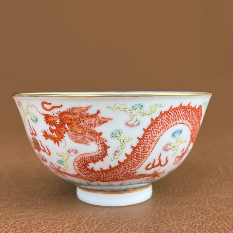清光绪 粉彩云龙纹茶碗 - 图3