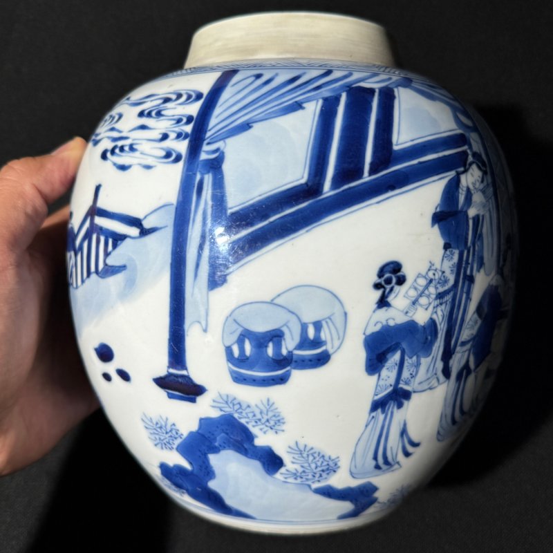 清康熙 青花鸳鸯绦图罐 - 图3