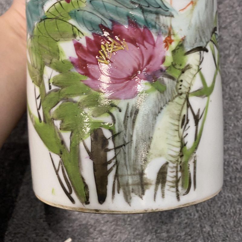 民国 粉彩描金花鸟纹帽筒 - 图16