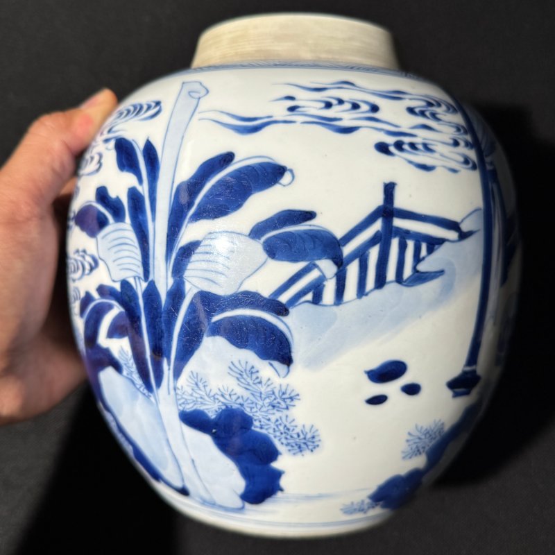 清康熙 青花鸳鸯绦图罐 - 图4