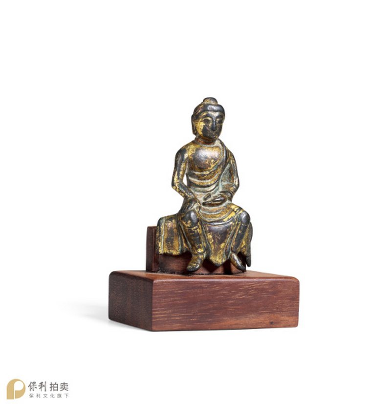 明 铜鎏金弥勒坐像及黄花梨箱